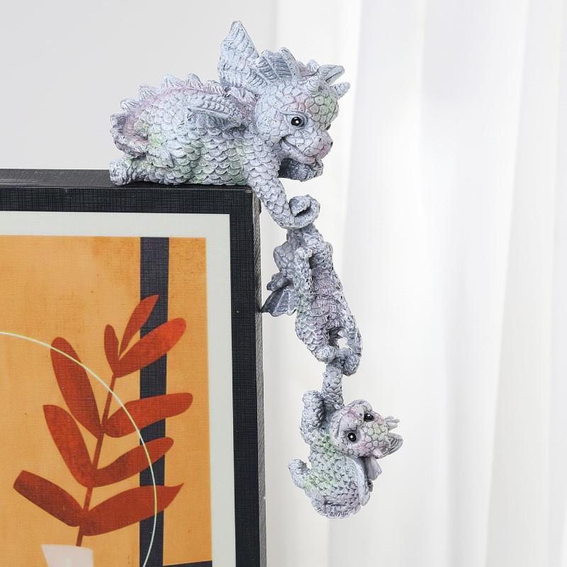 Dragon Mère et Enfant Fleurs en Résine Artisanat pour Décoration de Jardin et de Patio