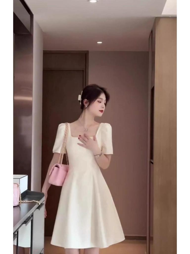 French Square Neck Hepburn-Style Petite A-Line Dress