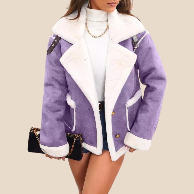 

New Plush Lapel Winter Coat: Warm Casual Style Jacket Extra Large