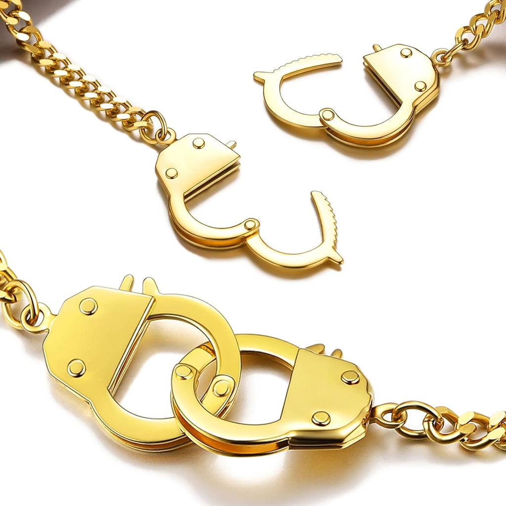 ChainsHouse Bracciale Link Manette per Uomo Donna, Oro 18K/Metallo Nero/Acciaio Inossidabile Biker Catena a Maglie Cubane Amicizia Migliori Amici Bracciali Statement