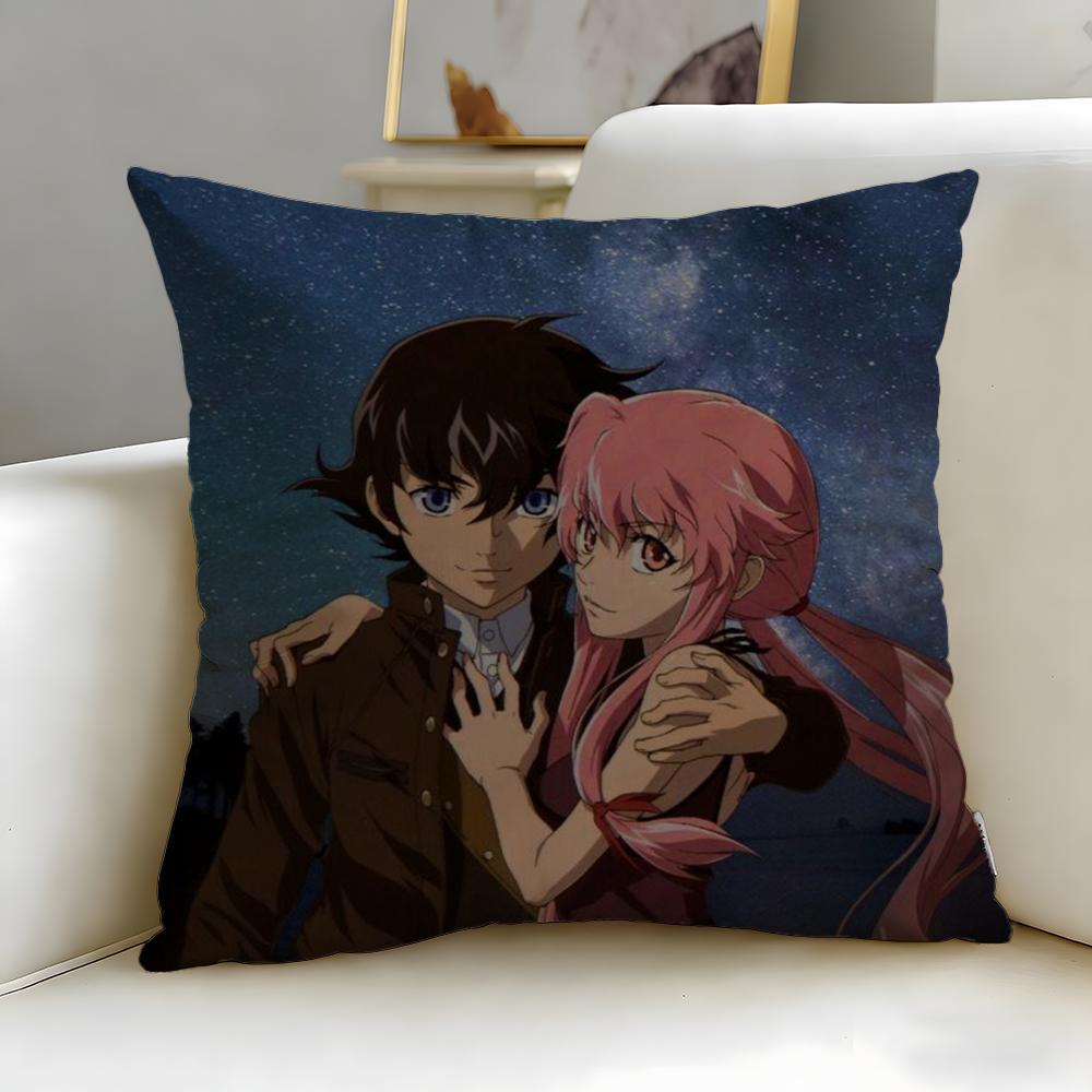 classic anime Mirai Nikki Cushion Cover Soft  EasyWash Pillow Case  Versatile for Couch Bed Travel and Office