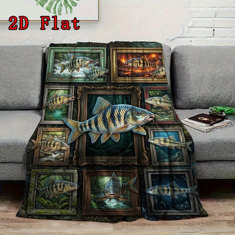Fish Fantasia 2D Flat Pattern Flannel Blanket, High quality All Seasons, Home Decor, Warmth and Comfort, Perfect for Christmas Gifts.