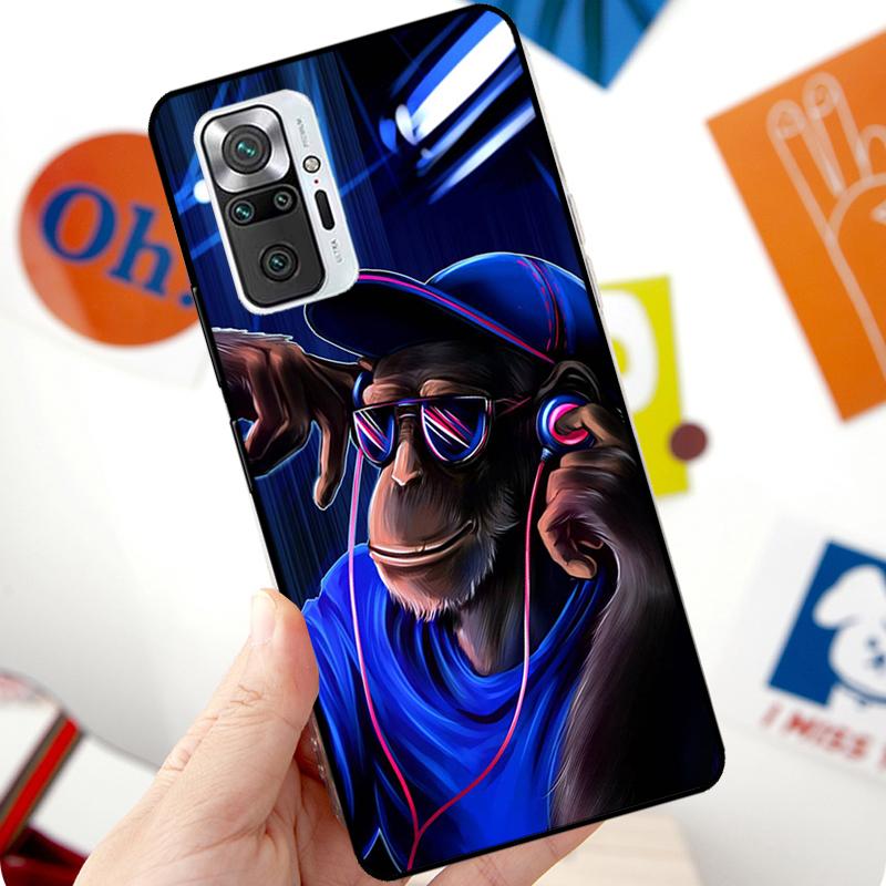Funny Thinking Monkey With Headphone Case For Xiaomi Redmi Note 12 Pro 11 8 9 10 Pro 9S 10S 11S 12S Redmi 12C 10C 9C 10A Cover