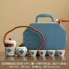High-end new Chinese retro tea set Ru kiln twisted branch lotus ancient rhyme light luxury portable leather bag gift box enterprise printing