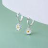 Cute Enamel Daisy Flower Pendant Earrings for Women Korean Sweet Circle Hanging Earrings Girl Wedding Party Fine Jewelry Gift