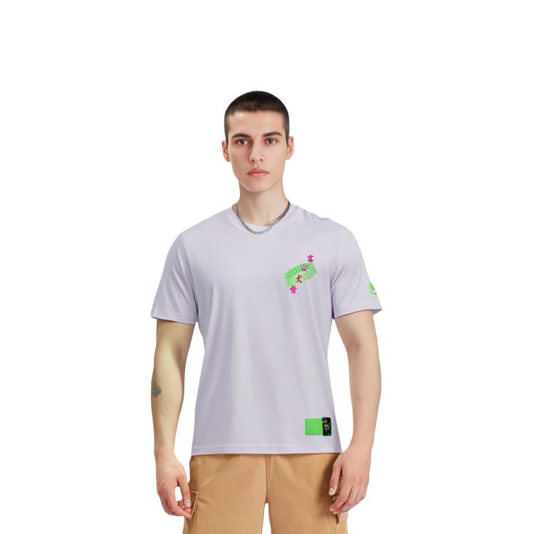 Li Ning T Shirts Men's White Crew Neck Moderate Straight Fit AHSR925-3