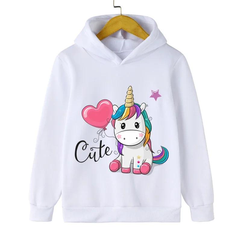 Autunno Inverno Carino Stampa Unicorno Felpa con Cappuccio Bambini Top Moda Sportiva Manica Lunga Casual Ragazzi Ragazza Pullover Felpa per Bambini Cappotti