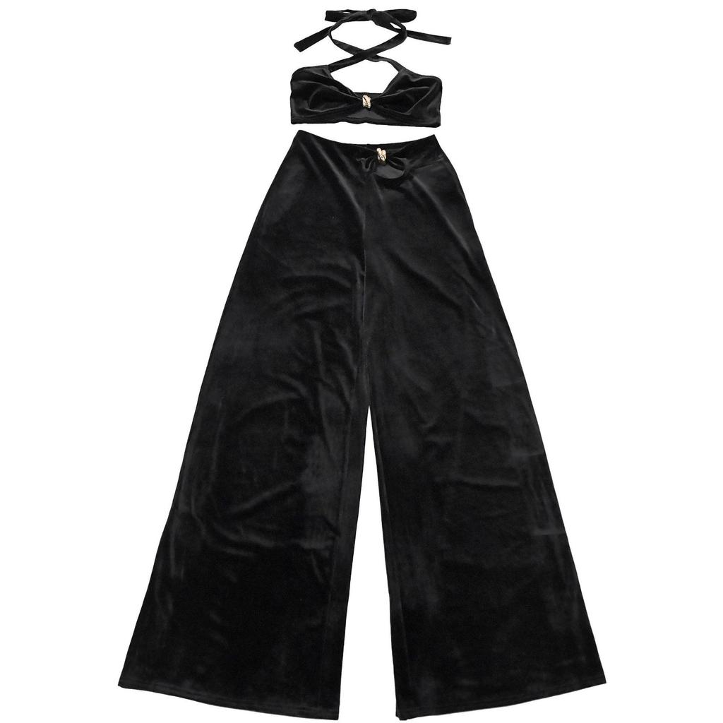 C7236 Women's Fashion Solid Color Strapless Long Pants Two-Piece Set