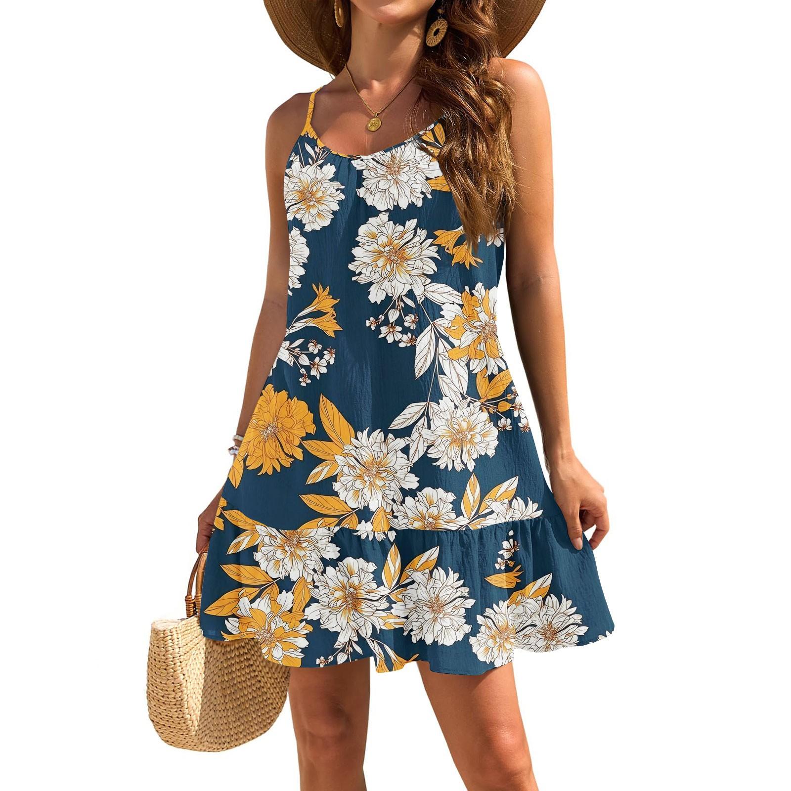 

Женское платье без рукавов, свободное, повседневное, темпераментное, гавайское, цветочное, пляжное платье XL жёлтый