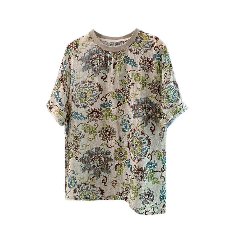 T-shirt da Donna a Maniche Corte, Stampa Retro, Vestibilità Larga, Cotone – Casual, Comoda, Alla Moda
