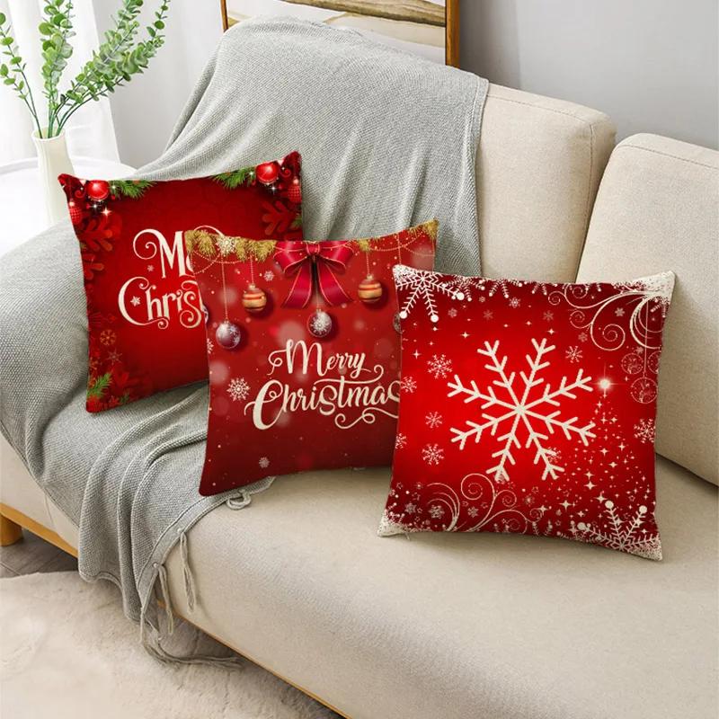Decorazioni per la Casa Natale Nordico Rosso Stampato Federa in Poliestere per Soggiorno Camera da Letto funda de almohada