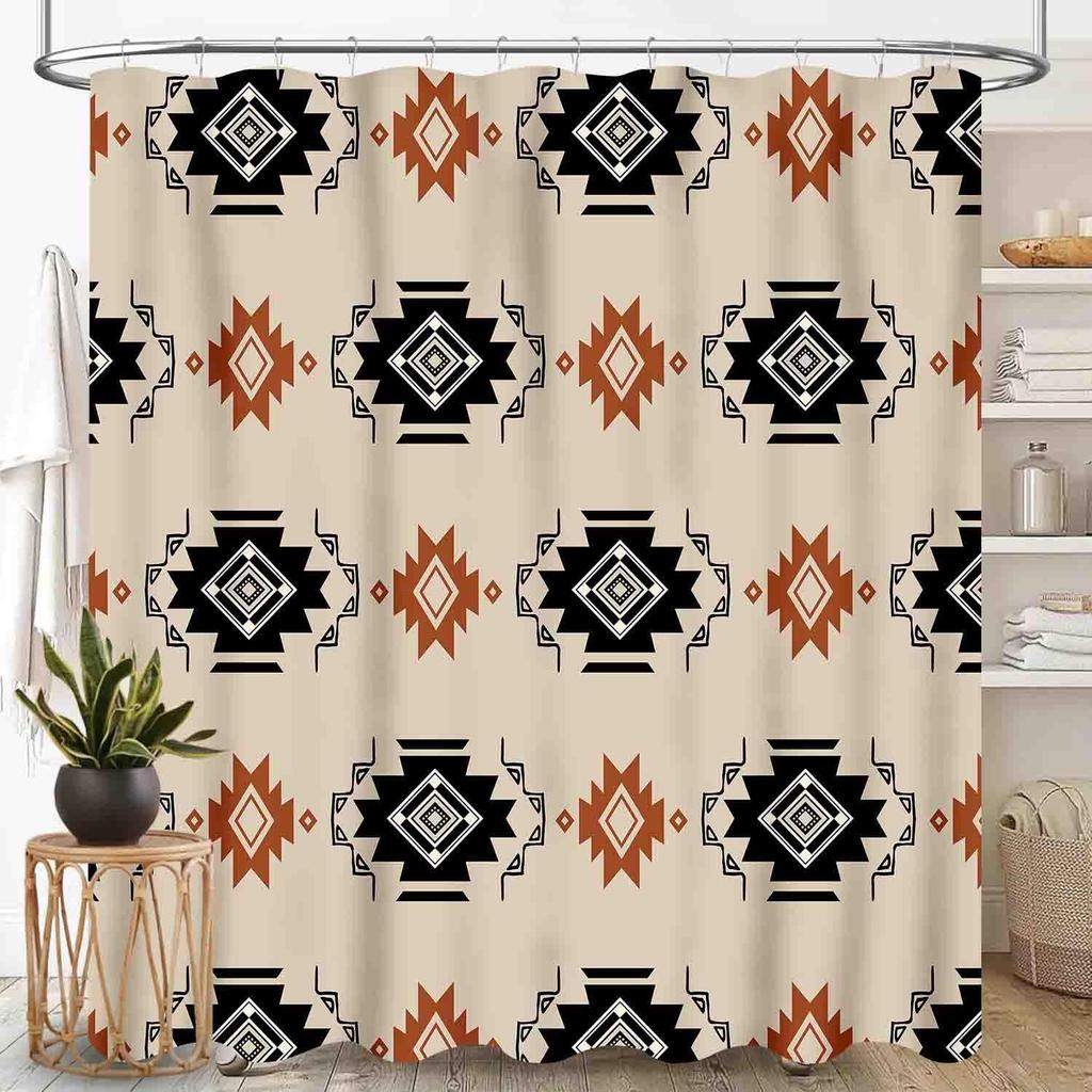 Southwestern Natvie Tribal American Ethnic Western Abstract Geometric Vintage Brown Waterproof Fabric Bathroom Shower Curtain