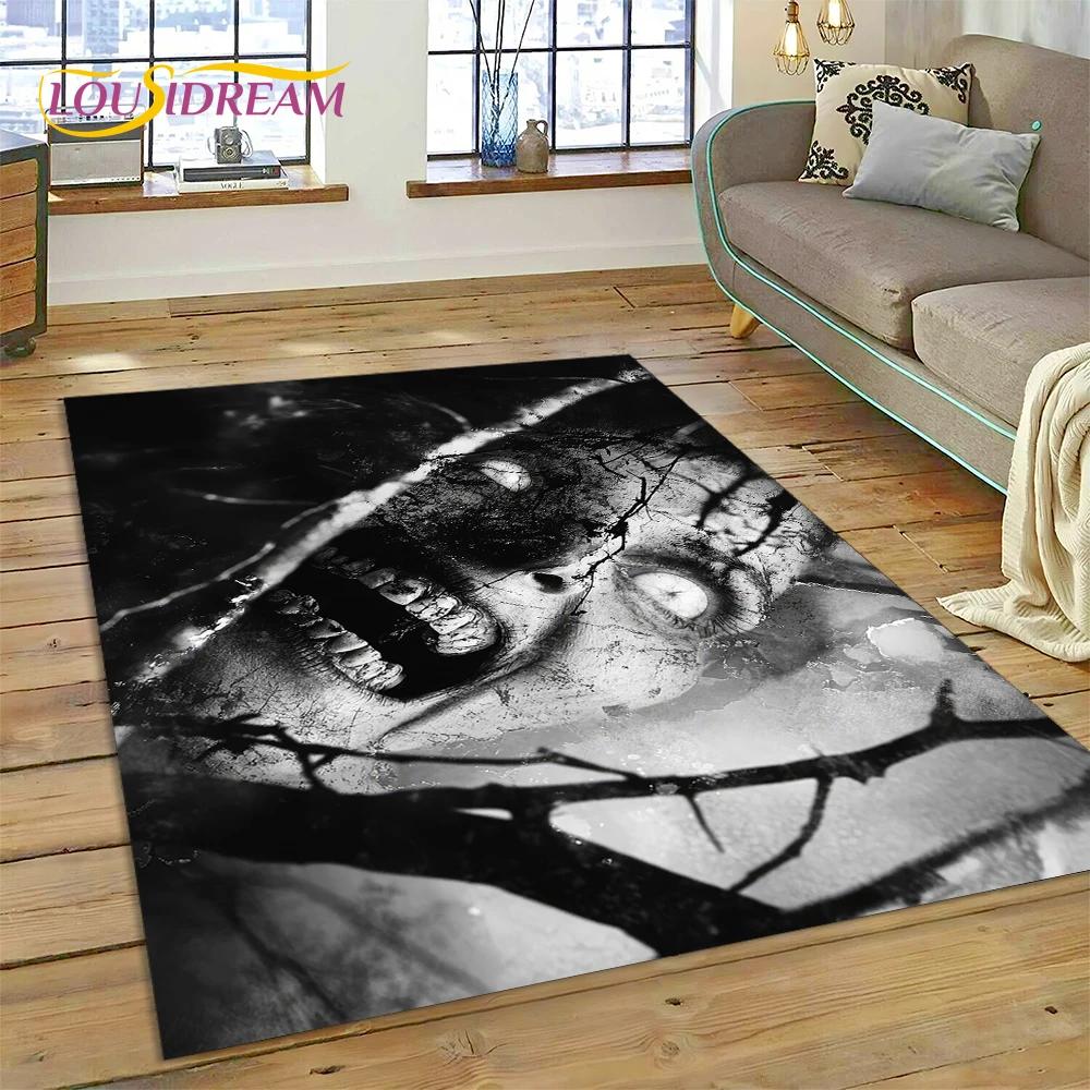 Alfombra de Estilo Gótico de Horror Personaje Calavera Fantasma Espíritu 27 para Dormitorio Sala de Estar Decoración de Sofá del Hogar, Alfombrilla de Suelo Decorativa para Niños