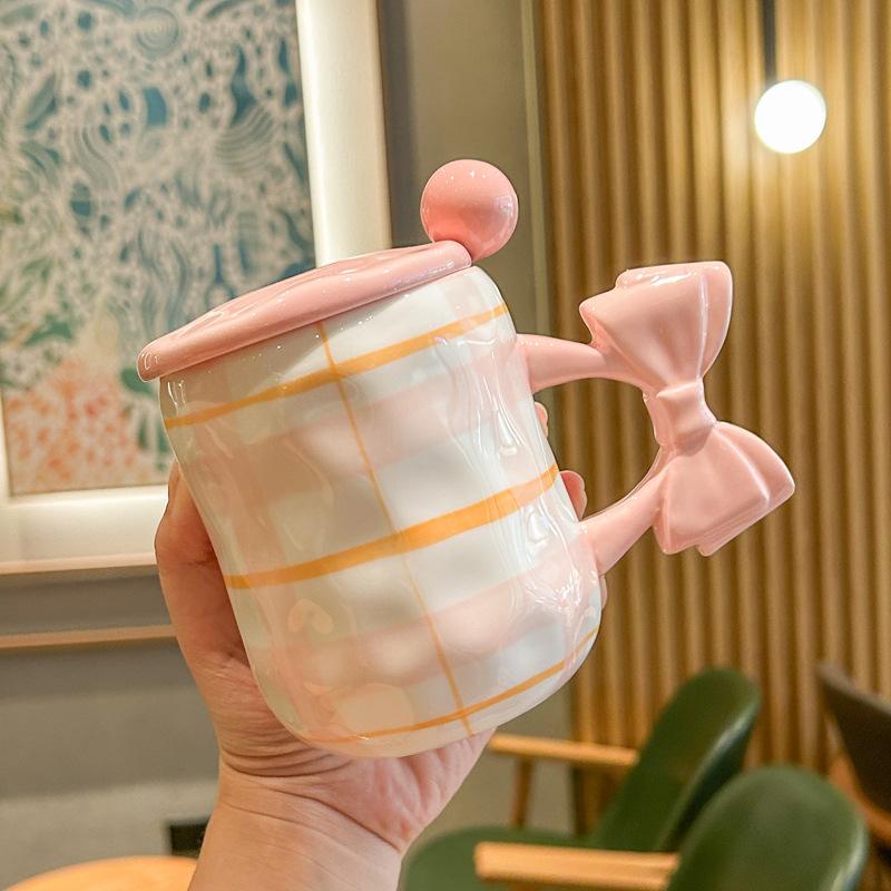 Ins hochwertiger Becher mit Deckel Löffel süßes Mädchen Paar Kaffeetasse Büro Haushalt Keramik Trinkbecher