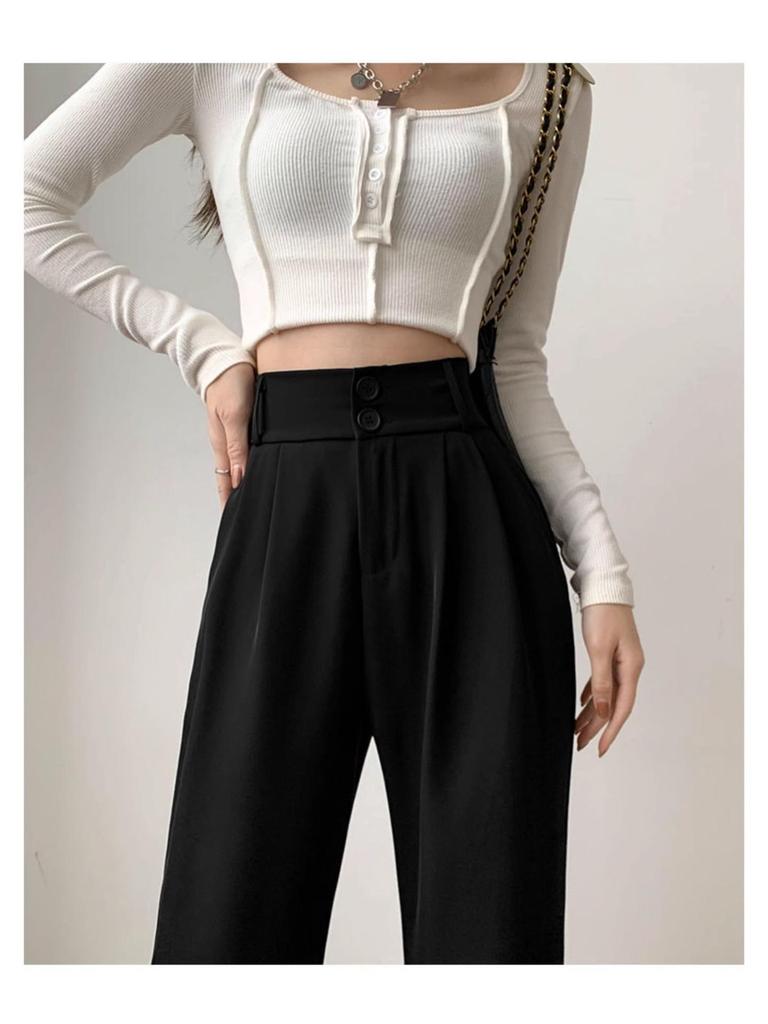 2026 Women's Ice Silk Wide-Leg Summer Pants - Thin, Drapey, Narrow Straight-Leg for Petite Casual Wear