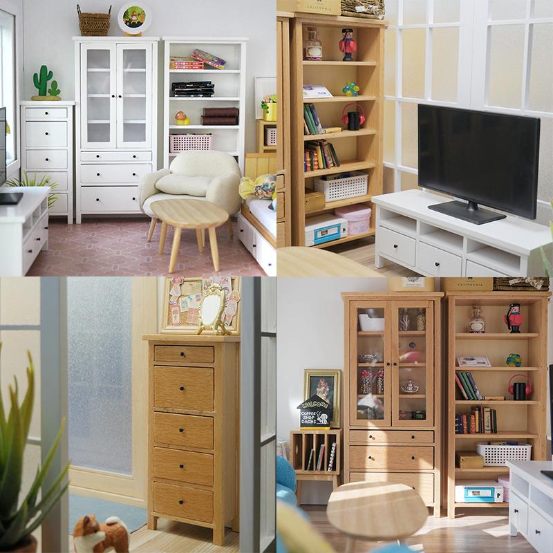 1:6 1:12 Dollhouse Miniature Tv Cabinet Bookcase Glass Cabinet Chest Of Drawers Dust Cabinet Furniture Model Decor Toy
