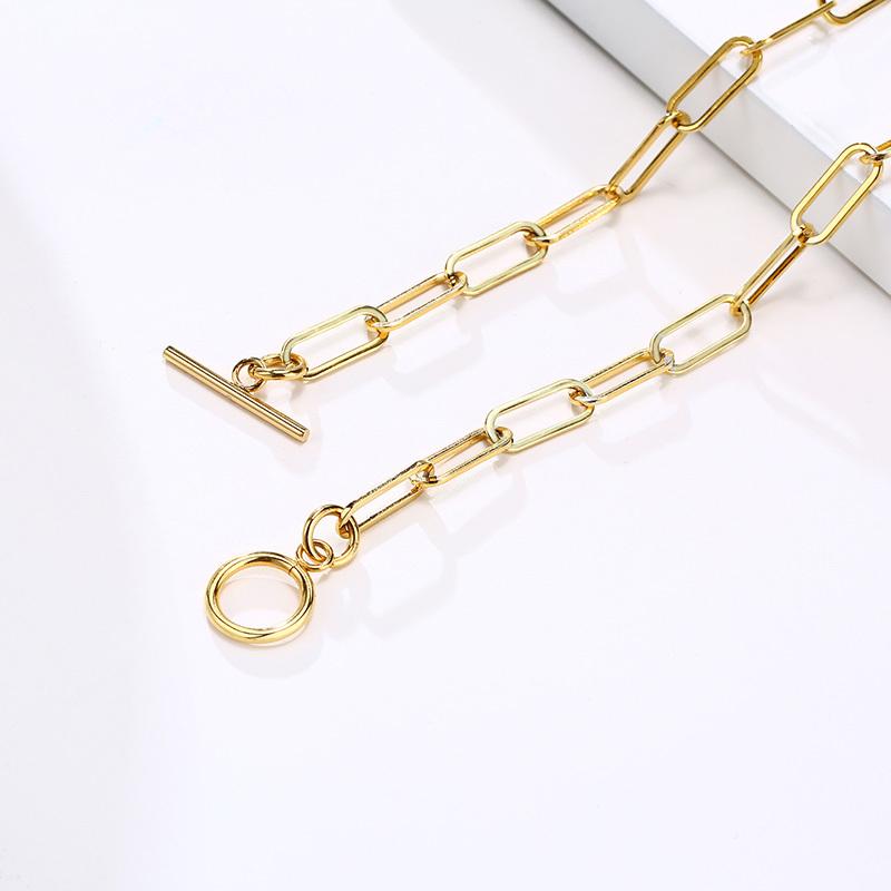 Chic Rectangle Chain Necklaces for Women,Gold Color Stainless Steel Paperclip Link Choker with Toggle Clasp, Party Gifts for Her