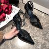 Black High Heels Pumps for Women 2025 Spring Fashion Ankle Straps Party Shoes Woman Pointed Toe Thin Heel Buckle Single Shoes