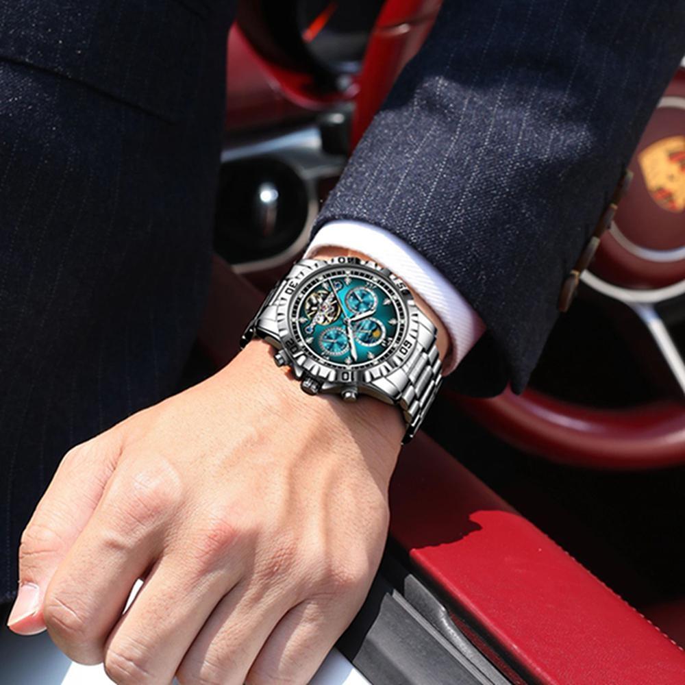 POEDAGAR Militärischer Luxus Herrenuhr Mechanische Wasserdichte Uhr Skelett Tourbillon Automatik Edelstahl Uhren