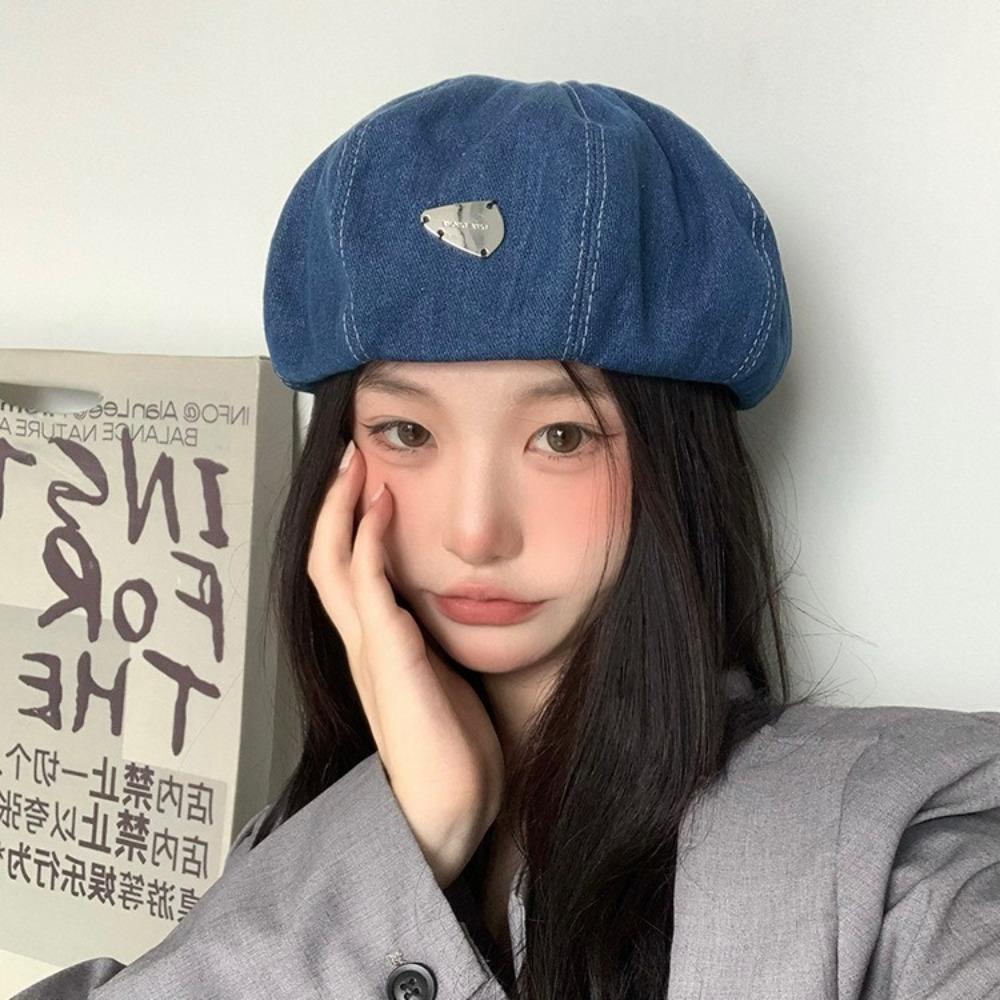 Korean Style Cloud Cowboy Cap Solid Color Denim Octagonal Hat Retro Denim Beret  Ladies
