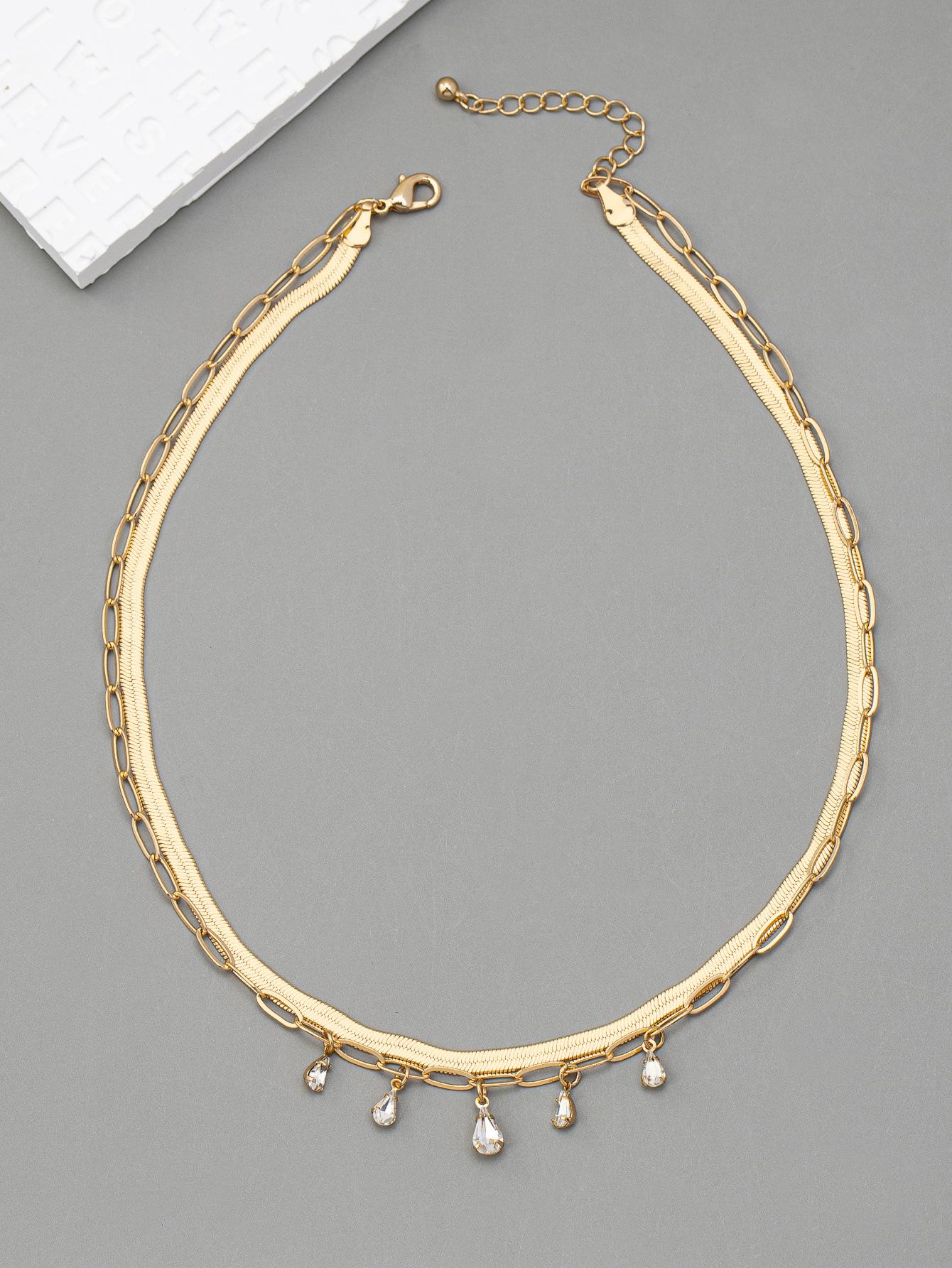 

Модное и трендовое колье с несколькими слоями цепочек из змеиной кости, универсальное и высококлассное, колье с бриллиантами для женщин