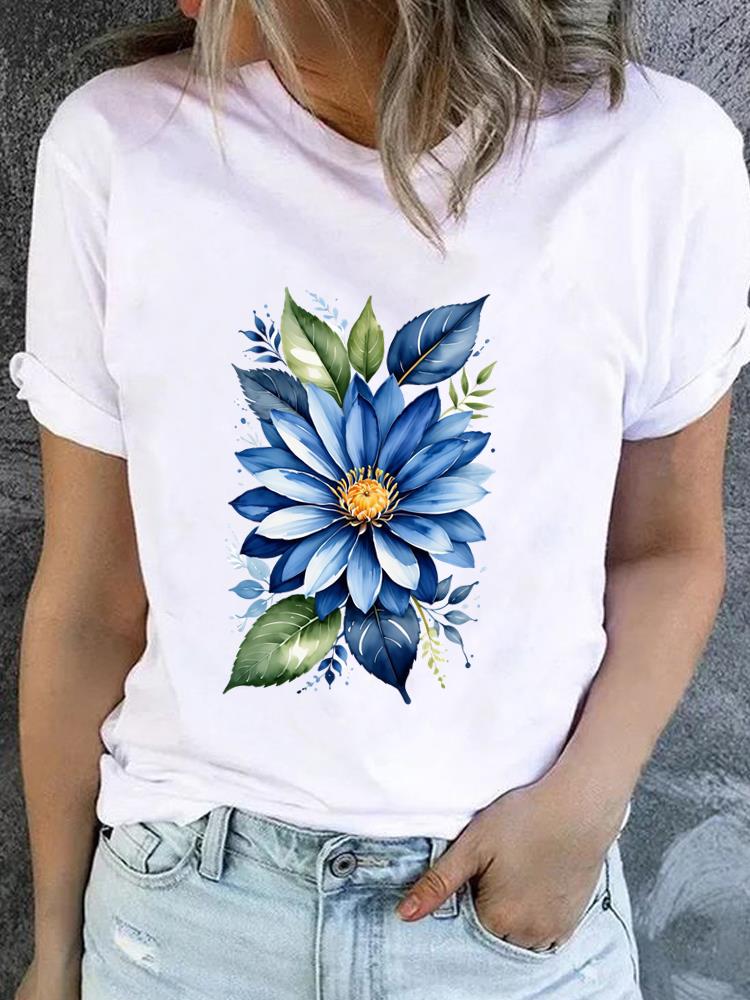 (Asian Size) Style Flower Trend 90s Casual Short Sleeve T Tee Top Clothing Shirt Women Printed Lady Fashion Female Graphic T-shirts