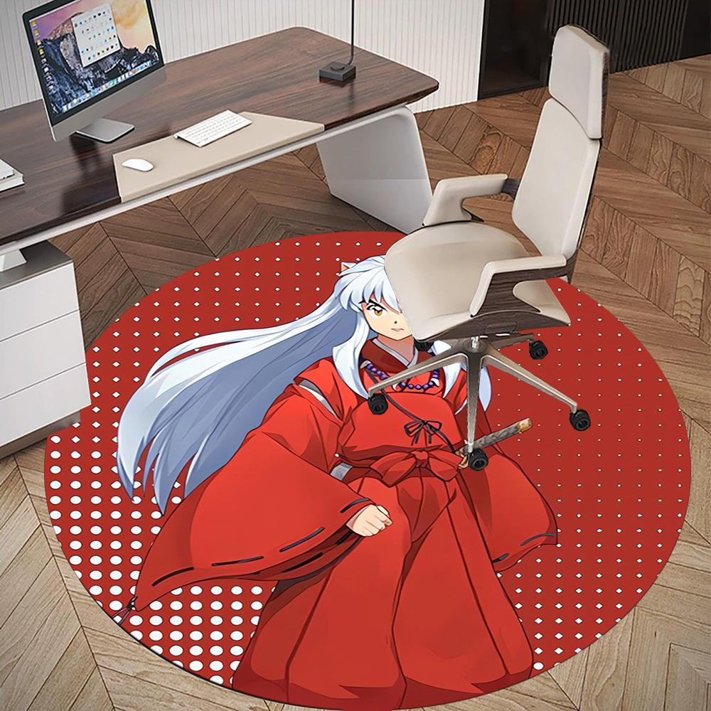 1pc Inuyasha, Red Cloak Round Chair Mat Area Rug - Non-Slip, Floor Mat for Office, Bedroom, Home Decor Christmas Gift P0811267