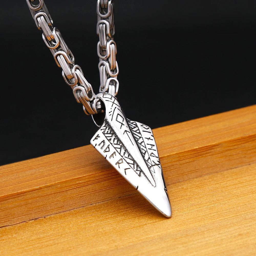 Viking Punk Arrowhead Pendant Stainless Steel Men Necklace Rune Sword Jewelry