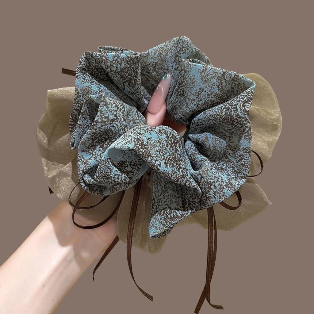 Vintage Ölgemälde Hochwertiges Haargummi für Damen - Großes Retro-Zopfgummi und Blumen-Accessoire