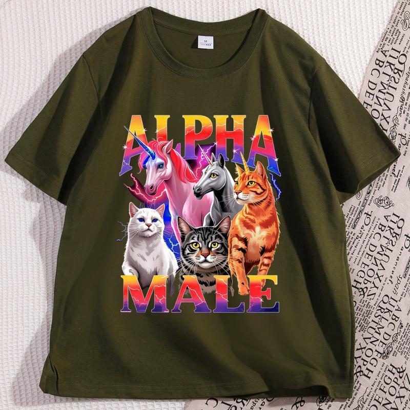 Alpha Meme Humor T-Shirts Mann Baumwolle Kurzarm Hohe Qualität T-Shirt Lässig Katze Einhorn Grafik T-Shirts Locker Tiere Bedruckt
