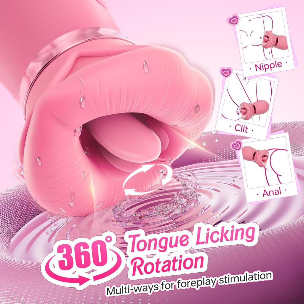 APPP Vibrator Adult Sex Toys for Women 5IN1 Mouth Sucking Vibrator Rose Sex Toy, 10 Tongue Licking Anal Clit Nipple Vibrators Female Couples Sex Toys