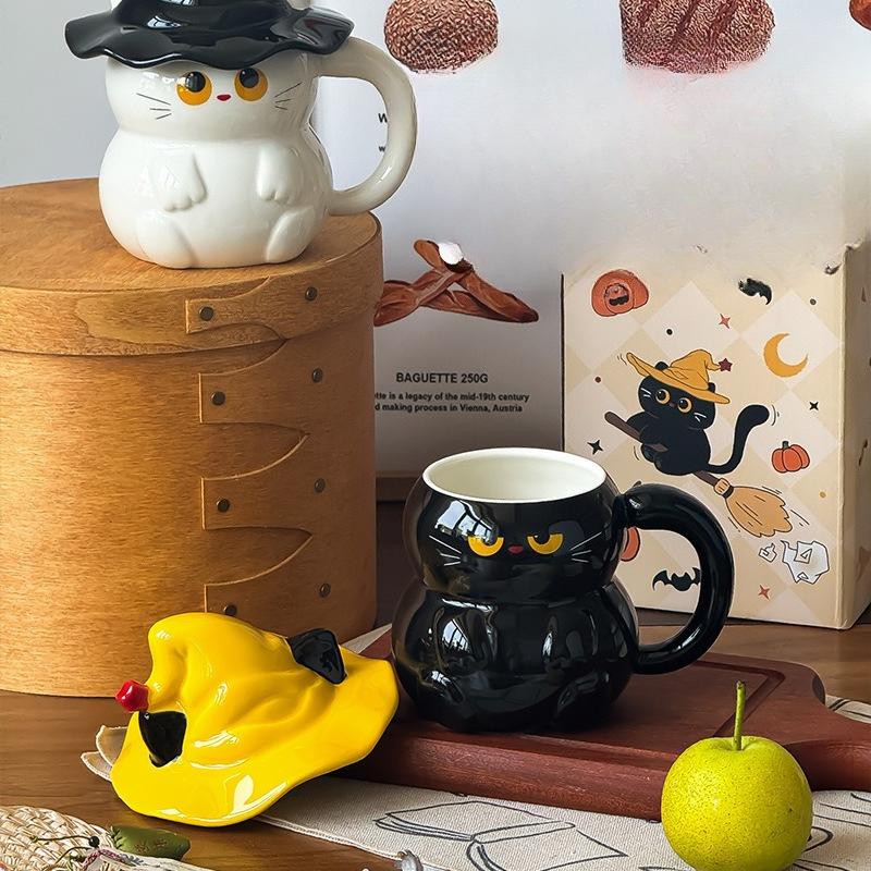 Ghost Cat Ceramic Mug with Lid Women's New High Appearance Level Cup  Home Drinking Water Souvenir