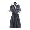 Mid Length Jeans Dress Women Chic Denim Dresses Streetwear POLO Collar Half Sleeve Elegant Y2k Casual Party A Line Vestidos