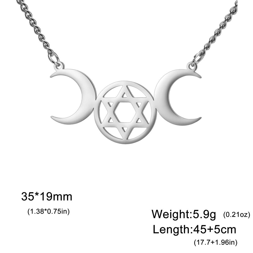 Dawapara Triple Moon Hexagram Necklace Je Star of David Moon Phase Pendant Wiccan Goddess Jewelry Stainless Steel