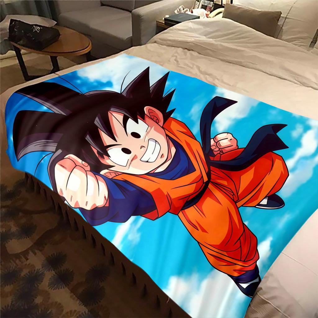 1 ks flanelová deka s potiskem Son Goku, Vysoce kvalitní pro všechna roční období, Domácí dekorace, Teplo a pohodlí, Perfektní jako vánoční dárky