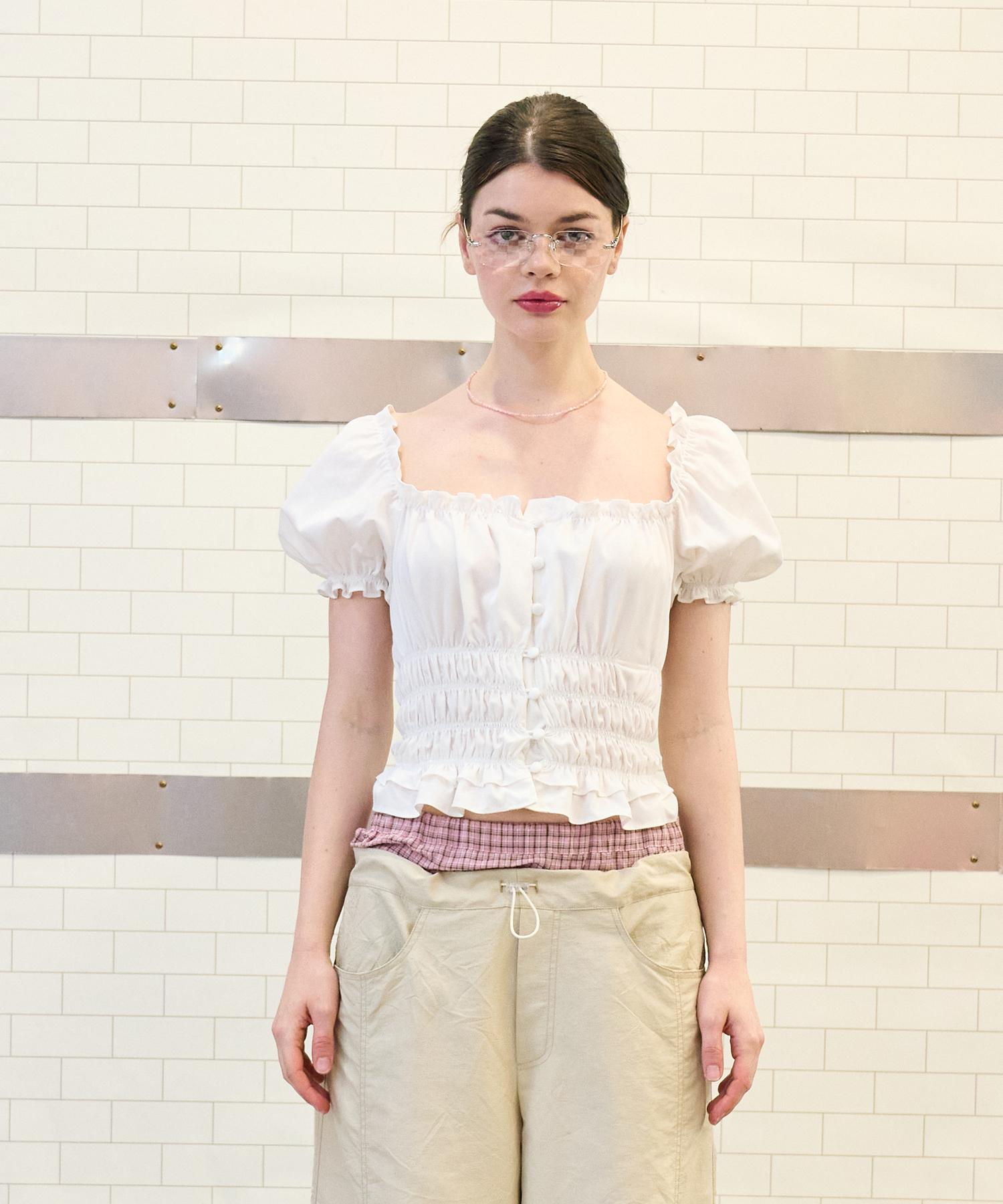 Mad Pink Shirring Blouse White White/Free