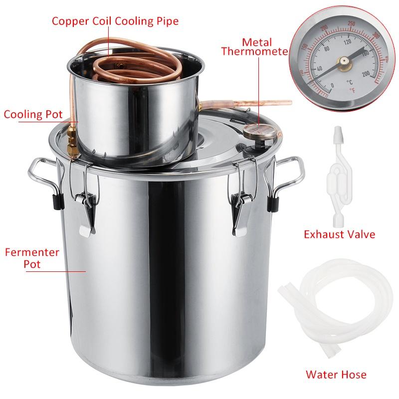 2/3/5/8 Galões Aço Inoxidável Destilador Eficiente Moonshine Álcool Destilador DIY Casa Água Vinho Óleo Essencial Kit de Fermentação Conjunto