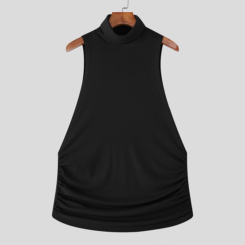 INCERUN Men High Neck Sleeveless Cutout Side Casual Loose Knitted Tank Tops