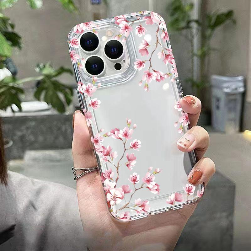 Pink Flower Design Transparent Phone Case For iPhone 17 16 15 14 13 12 11 Pro Air Max XS X XR 7 8 Plus Shockproof Soft TPU Cover