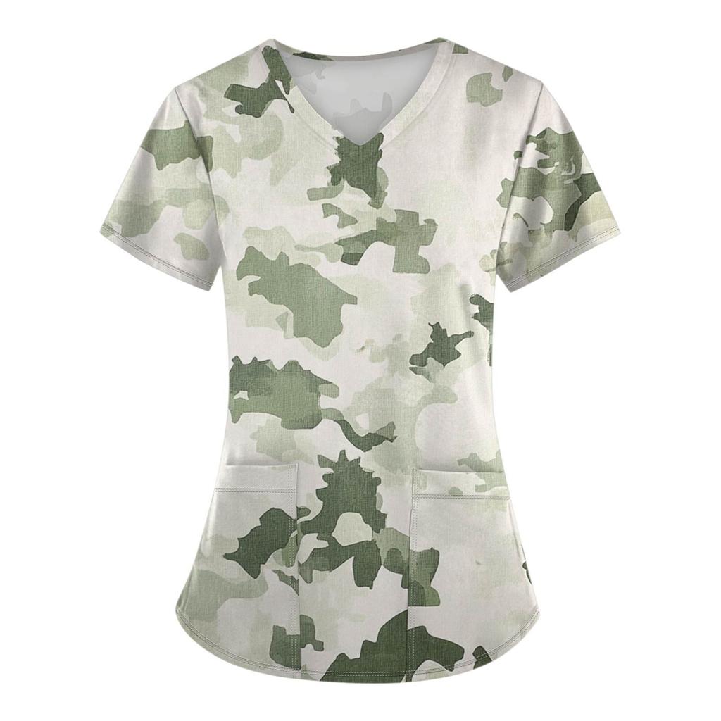 Women's Fashion Printed Short Sleeve Overalls With Pocket Tops Clothes