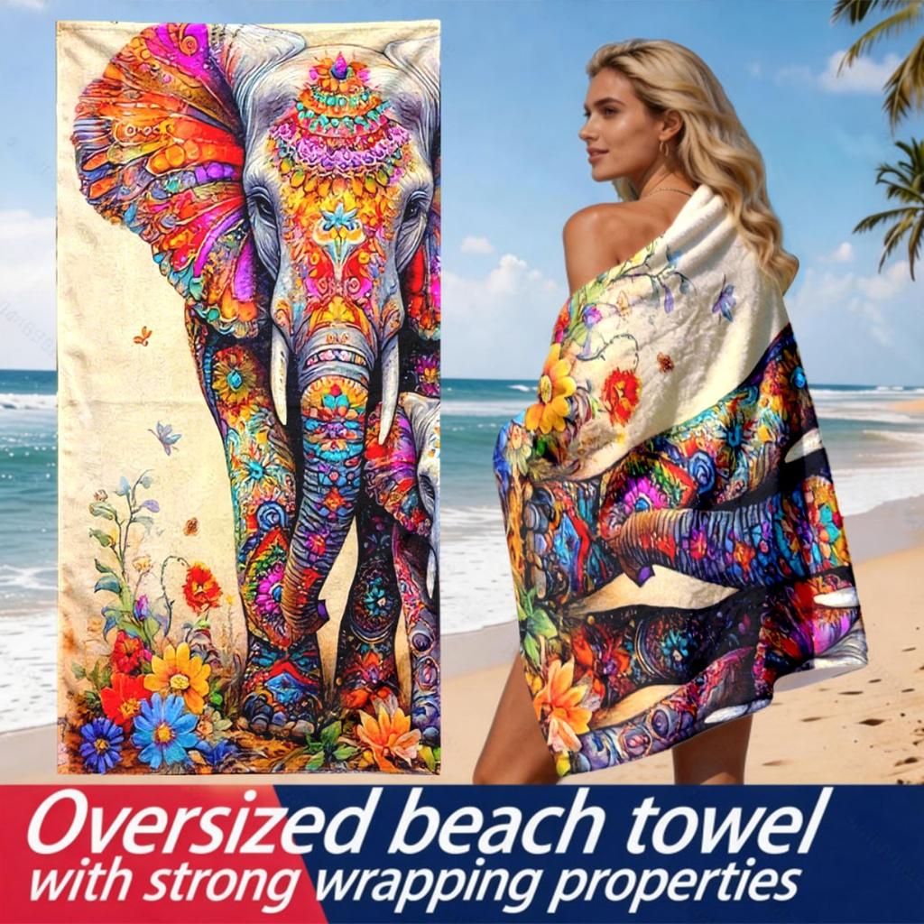 Exotic-colored decorative elephant polyester microfiber beach towel is highly absorbent, suitable for swimming and beach outings
