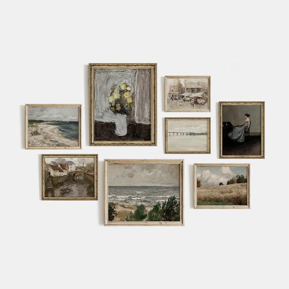 Vintage Gallery Wall Art Canvas Painting Antique Retro Poster And Print Oil Landscape Moody Decoration Picture For Living Room