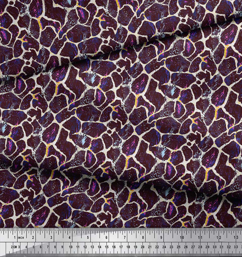 Soimoi Brown Poly Crepe Fabric Ziraffe Animal Skin Decor Fabric Printed metre 42 Inch