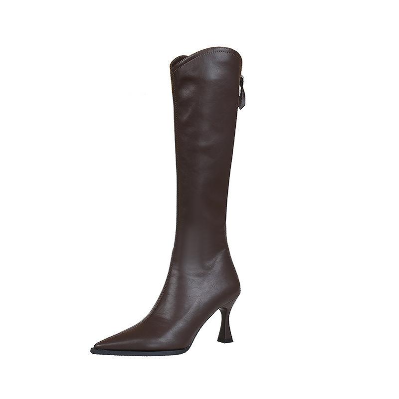 But knee boots women's high heels small medium tube high heels thin heels pointed autumn and winter thin elastic boots
