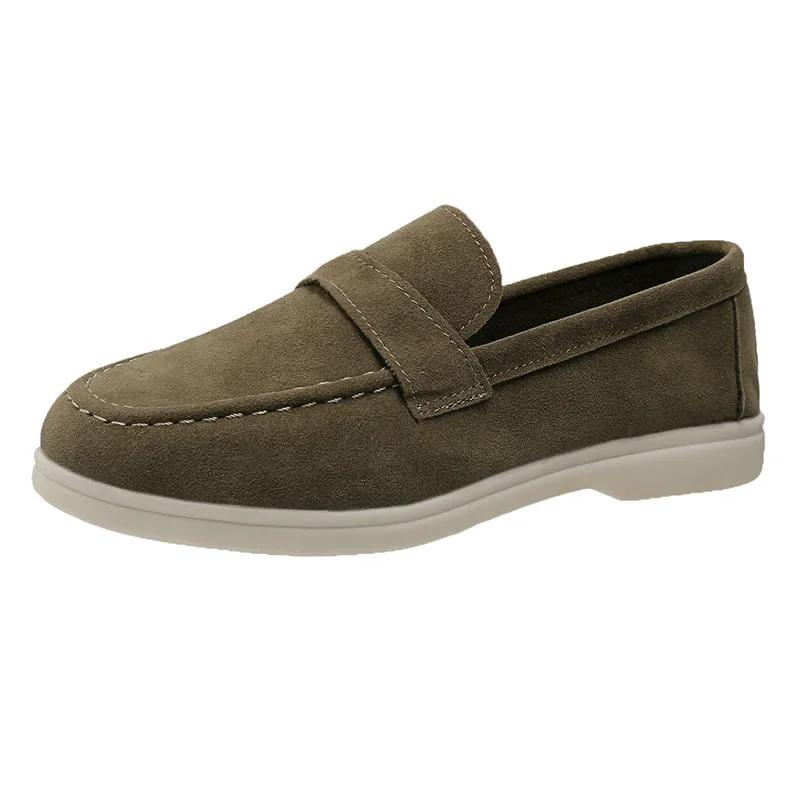 Fashion New Round Head Suede Flat Bottom Light Mouth Single Shoes, Women's Low-top Solid Color Lazy Loafers