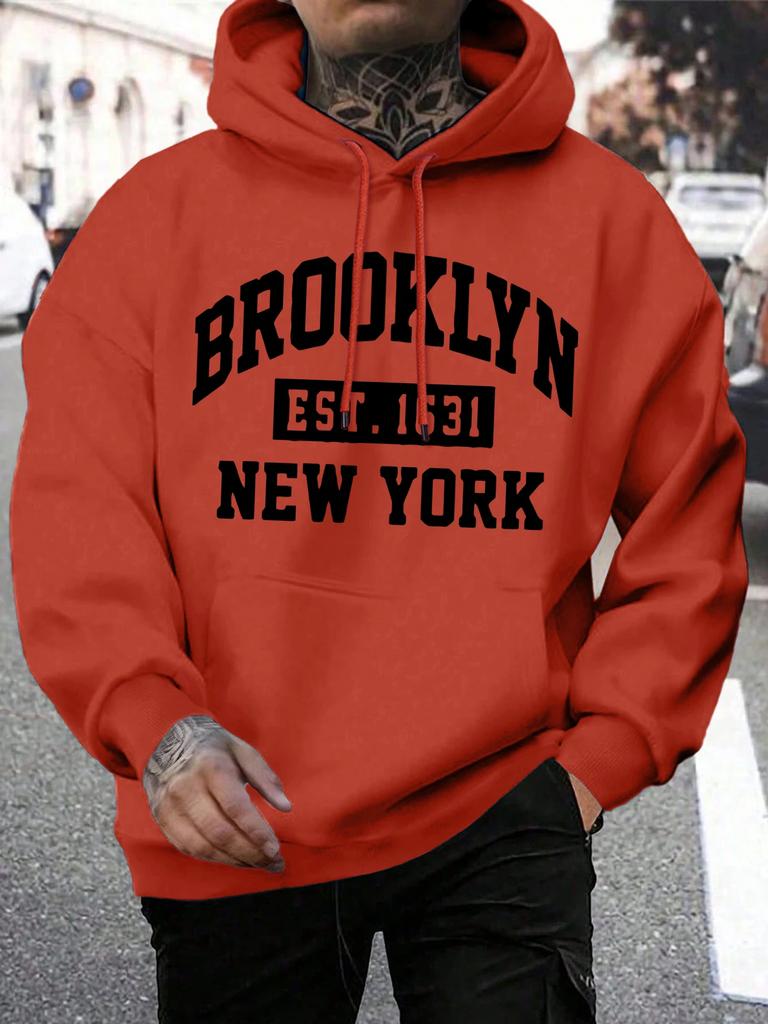Men's Autumn and Winter Casual Fashion Trend Beooklyn Est 1631 New York Print Hoodie