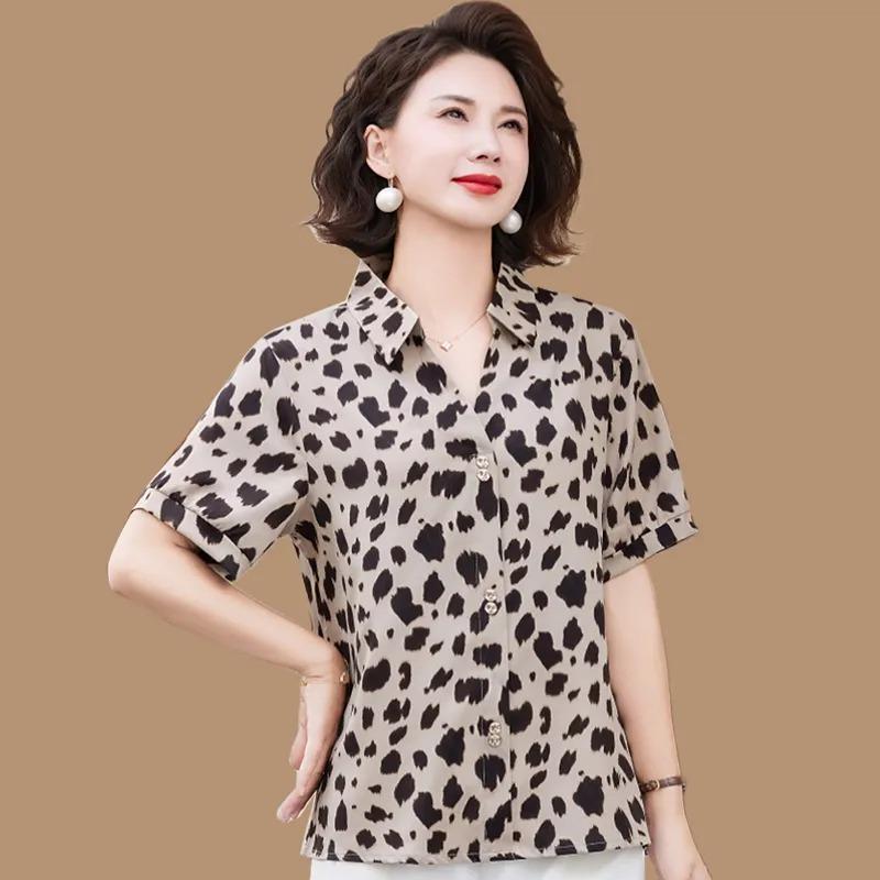 

Fashionable Short-sleeved Shirt Chiffon Top New Style Women s Summer Striped Shirt 3XL