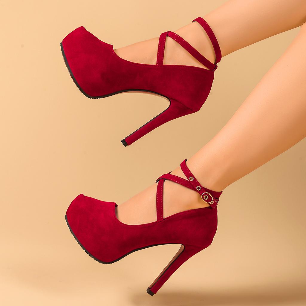 Fashion Summer Shoes Platform Heels Woman Ankle Strap Shoes Fashion Sexy High Heels Ladies Stilettos Strappy Pumps Women's Sandals