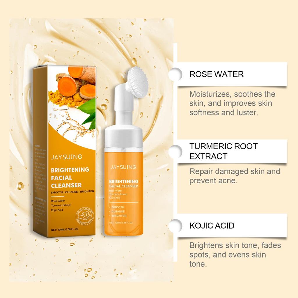 Jaysuing Turmeric Cleanser Comes with Silicone Brush Head, Gentle Cleansing and Oil Control Cleansing Skin Care Products for the Face 100ml