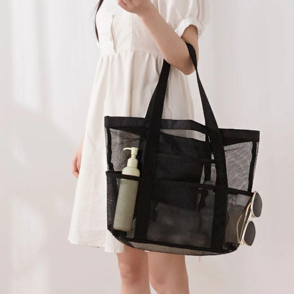 Nylon Toiletry Storage Bag Hollow Out Swimming Bag Soild Color Mesh Beach Bag Travel